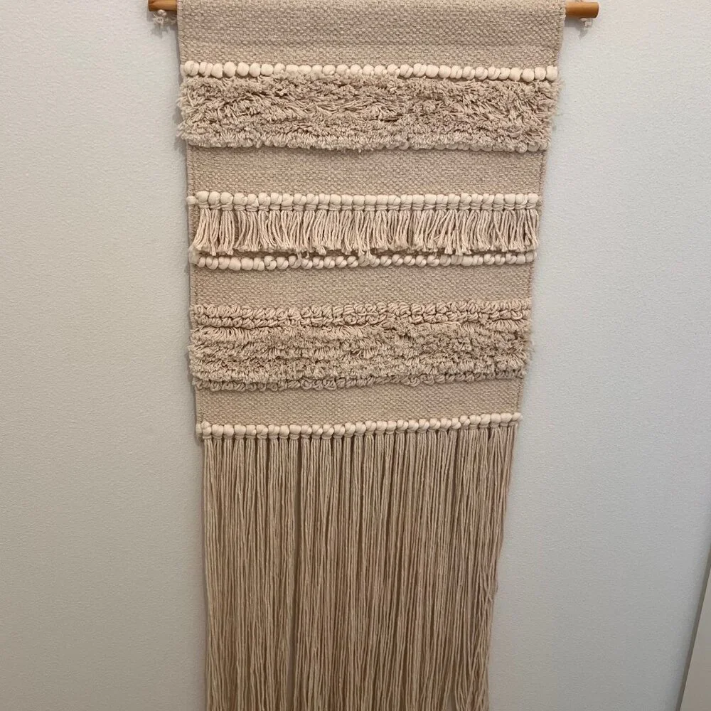 Handmade Boho Macrame & Woven Wall Hanging –  Textured Tapestry with Long Fringe
